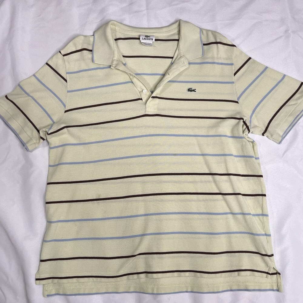 Lacoste Men Green Strip Short Sleeve Pique Cotton Classic Polo Shirt Size 6 XL